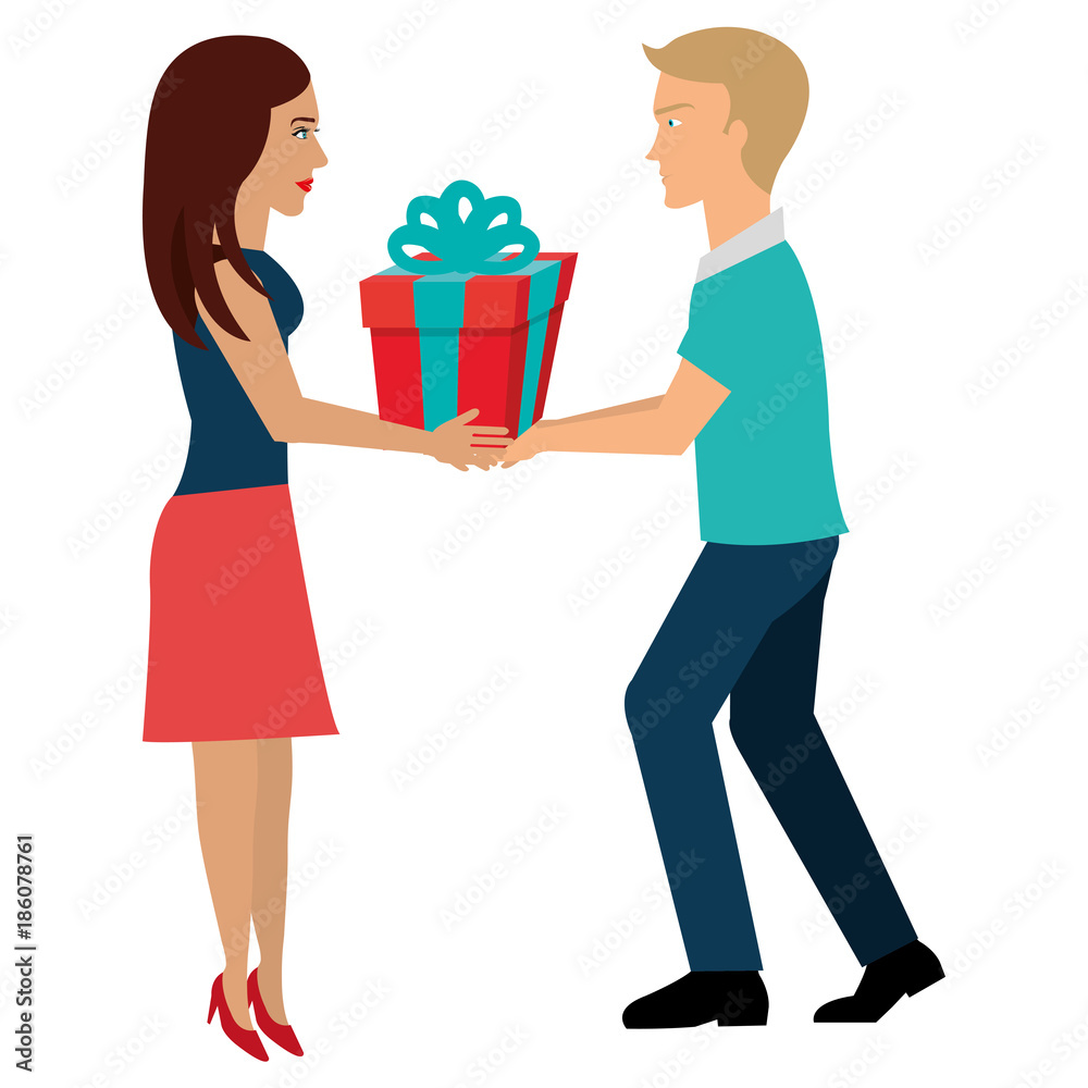 couple with giftbox present vector illustration design