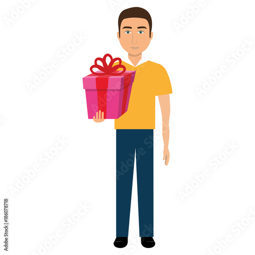 man with giftbox present vector illustration design © Gstudio