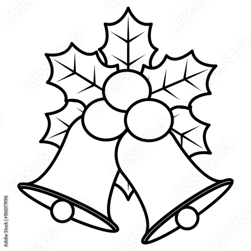 christmas bell with leafs vector illustration design