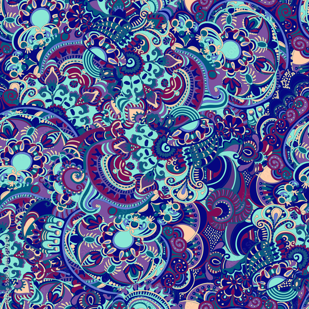 Abstract floral seamless doodle pattern