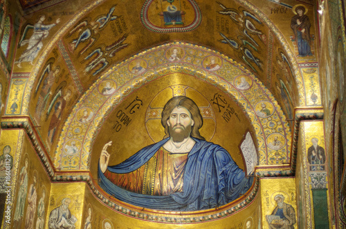 The wonderful cathedral of Monreale has been built in XII sec by the norman William II and it is famous for its gorgeous mosaics. In the central apse, the Pantokrator.  photo