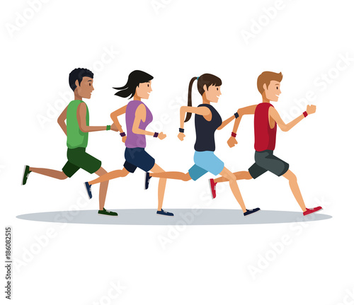 People running over white background icon vector illustration graphic design