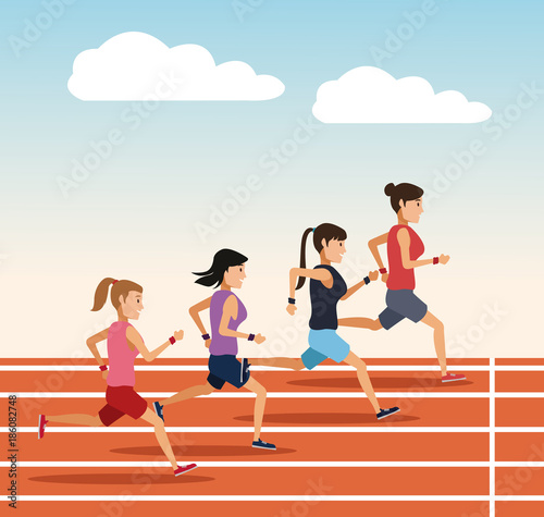 People running on track icon vector illustration graphic design