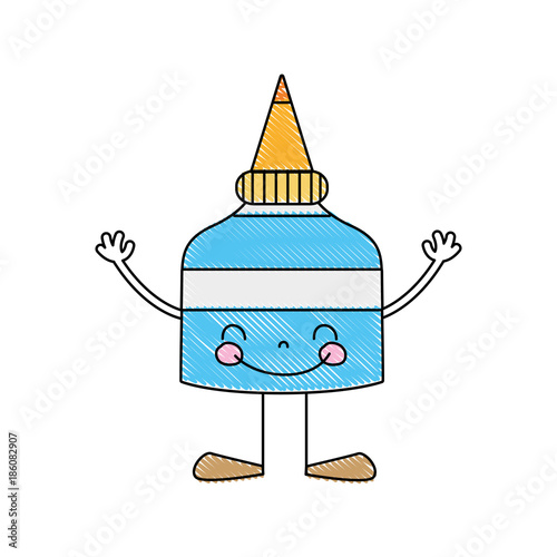 grated kawaii happy glue bottle with arms and legs