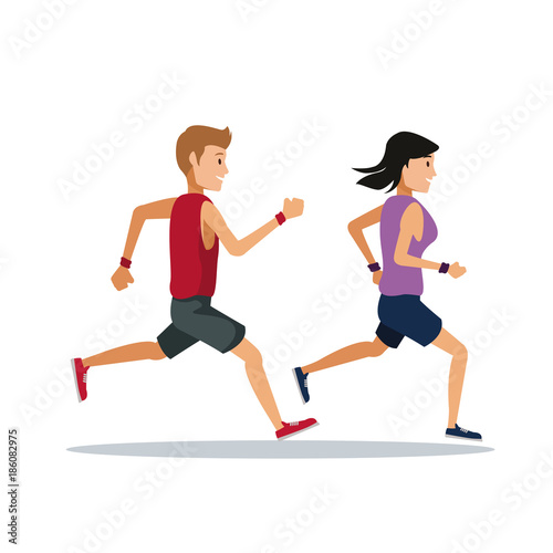 couple running over white background icon vector illustration graphic design