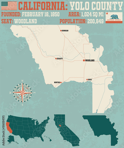 Large and detailed map of Yolo county in California.