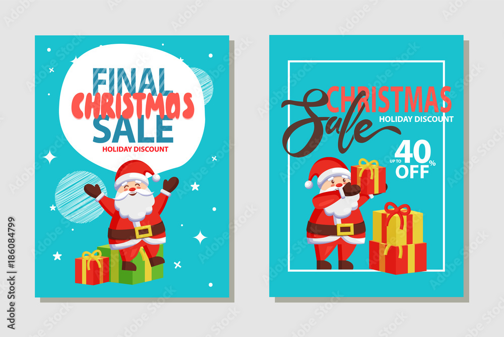 Christmas Sale Discount Set Vector Illustration