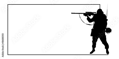 Gunner with frame for background and text, vector EPS10 (soldiers can be used separately)