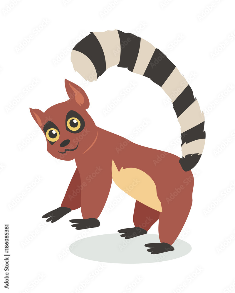 Fototapeta premium Cute Lemur Cartoon Icon in Flat Design