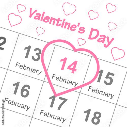 Calendar February 14 valentines day heart with pink strokes