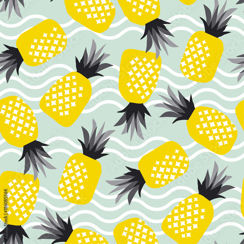 Concept simple pineapple seamless pattern. Summer tropical repeatable motif for surface design  background  fabric.
