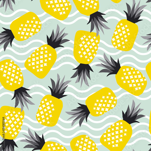 Concept simple pineapple seamless pattern. Summer tropical repeatable motif for surface design, background, fabric.