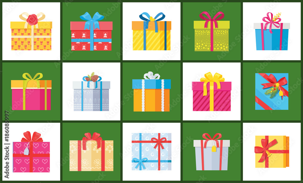Set Christmas Parcel Package Icons Decor Wrapping Set Christmas Parcel Package Icons Decor Wrapping