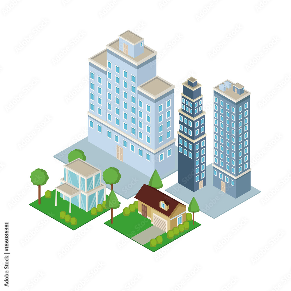 Isometric city 3d icon vector illustration graphic design