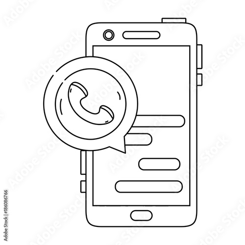 line smartphone chat bubble with phone sign