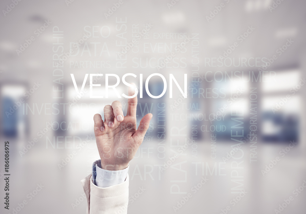 Concept of modern business with palm choocing on of keywords for