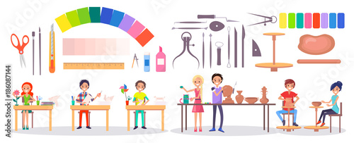 Students, Art Supplies and Stationery Illustration