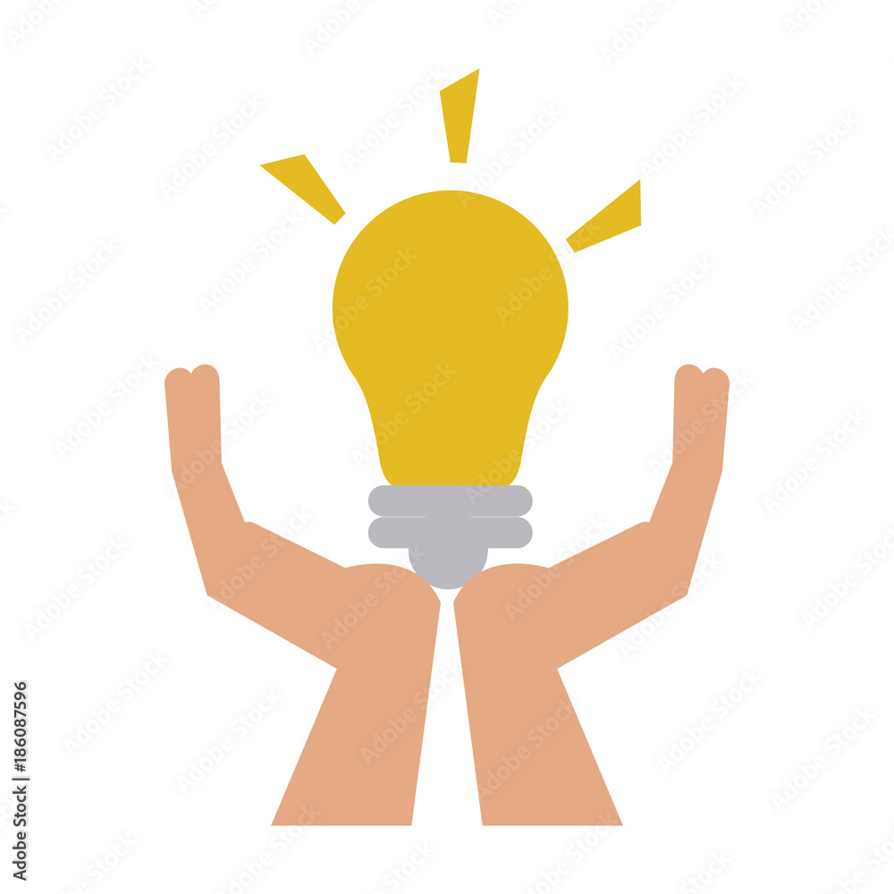 Fototapeta premium Hands holding bulb icon vector illustration graphic design