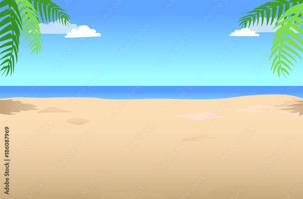 Summer Background with Palm Leaves in the Corner,