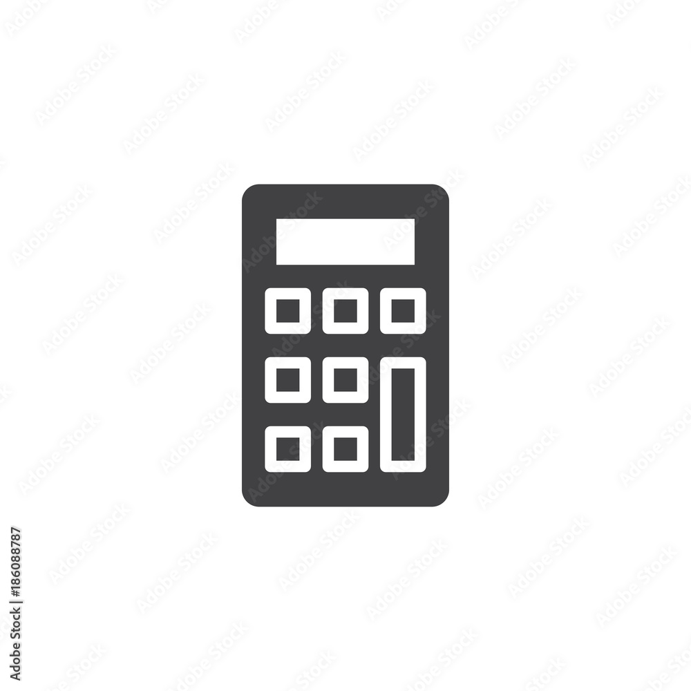 Calculator icon vector, filled flat sign, solid pictogram isolated on white. Math, accounting symbol, logo illustration. Calculator icon vector, filled flat sign, solid pictogram isolated on white. Math, accounting symbol, logo illustration.