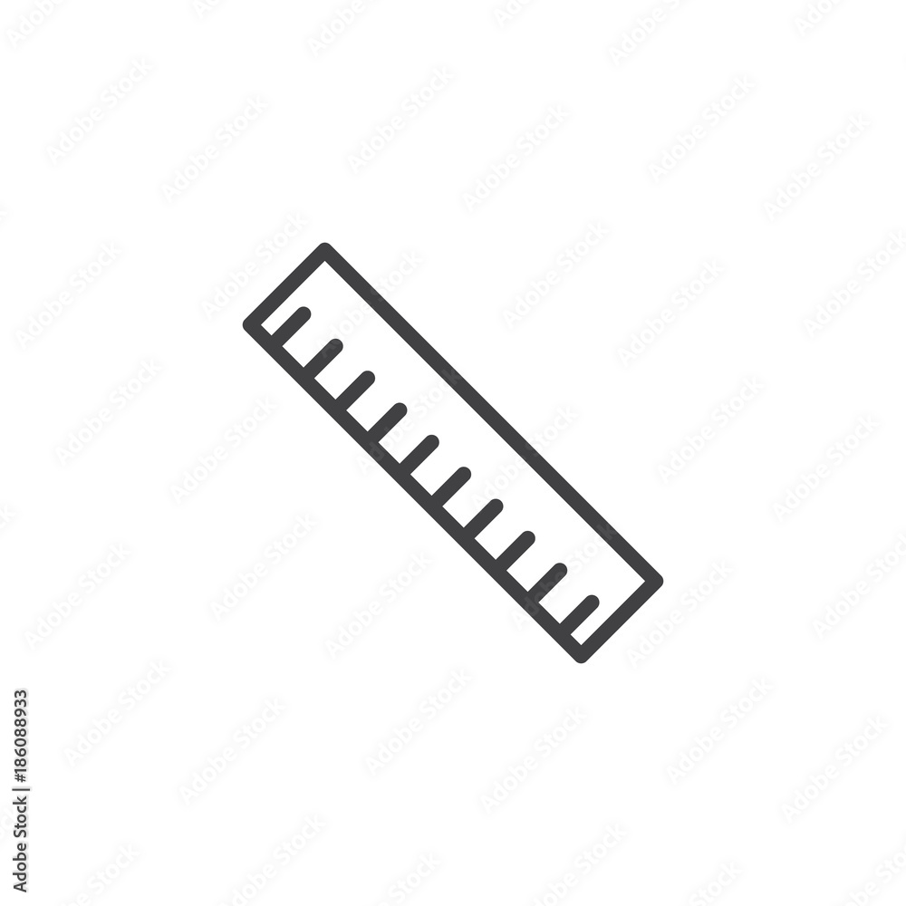 Ruler tool line icon, outline vector sign, linear style pictogram isolated on white. Measurement symbol, logo illustration. Editable stroke