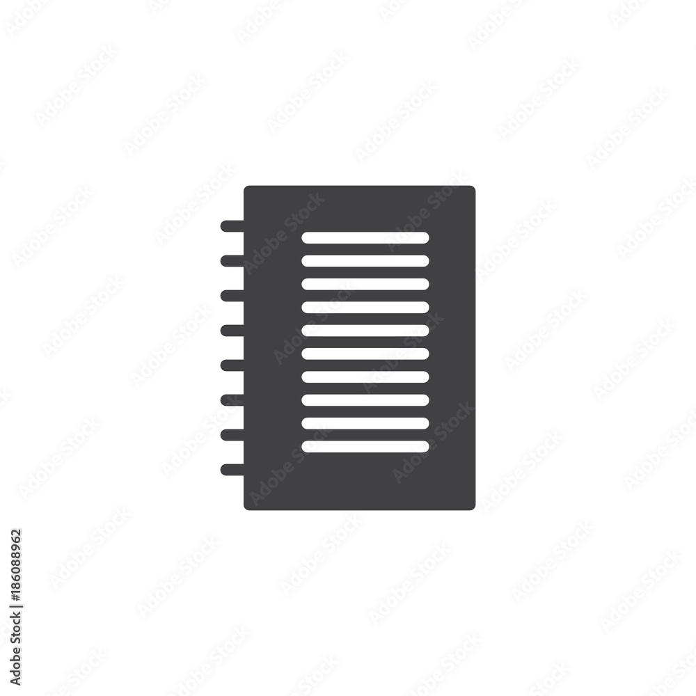 Note book icon vector, filled flat sign, solid pictogram isolated on white. Notebook symbol, logo illustration. Note book icon vector, filled flat sign, solid pictogram isolated on white. Notebook symbol, logo illustration.