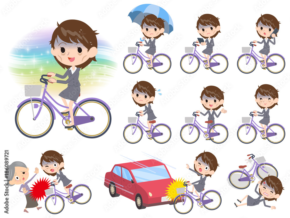 Gray suit business women Bad condition_city bicycle Gray suit business women Bad condition_city bicycle