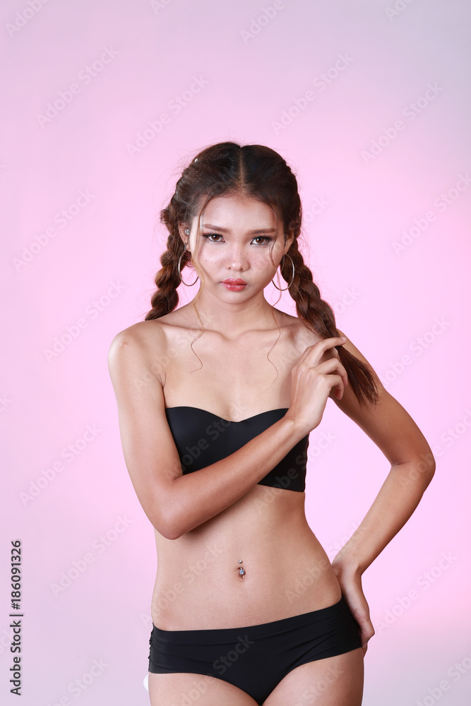 Portrait of sexy woman with pigtail and black underwear Portrait of sexy woman with pigtail and black underwear