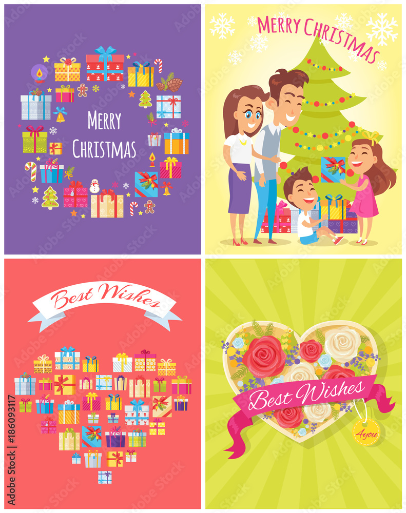 Merry Christmas Banners Set Vector Illustration