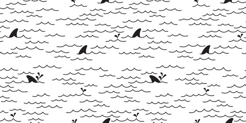 Fototapete Meerestiere-Kindermuster Hai Delfin und Wal Doodle Muster  © CNuisin