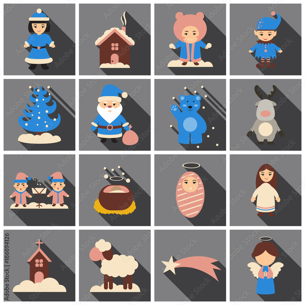 Fototapeta premium Set of Flat Icons with shadow Christmas
