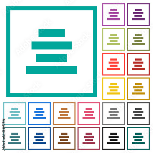 Text align center flat color icons with quadrant frames