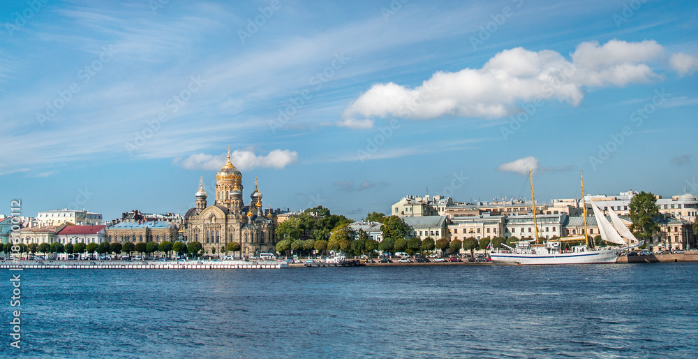 View of the embankment of the Neva River in the city of St. Petersburg