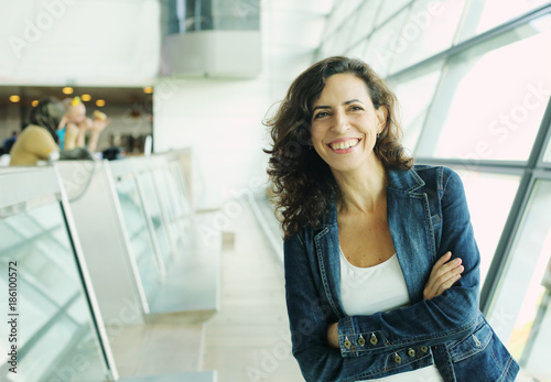 Indoor portrait of beautiful 40 years old woman