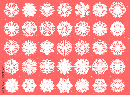 Set of white snowflake for your New Year design. Snowflake for posters, cards, invitation design. Snowflakes set.