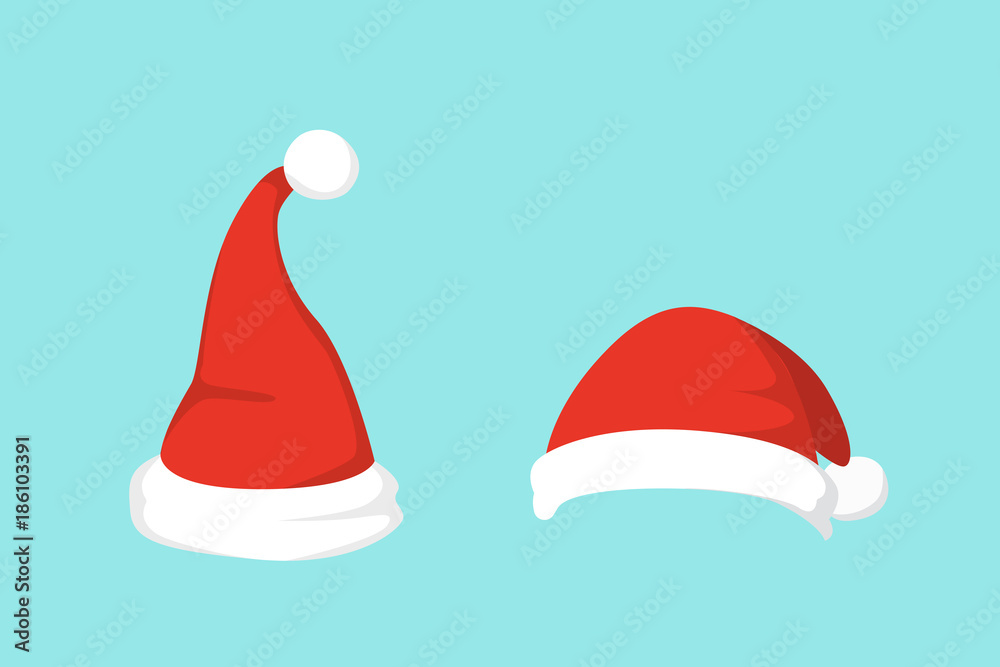 Vector illustration of set of Santa Hats in cartoon design. Vector illustration of set of Santa Hats in cartoon design.