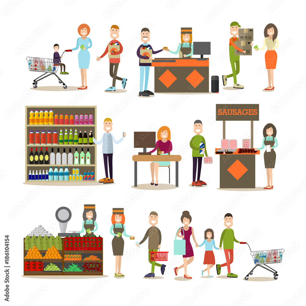 People making purchases vector flat icon set People making purchases vector flat icon set