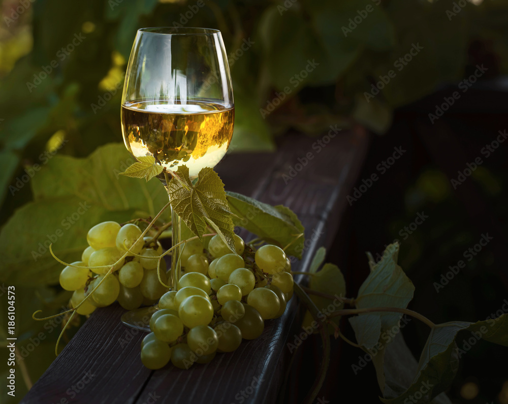 White wine with grapes.