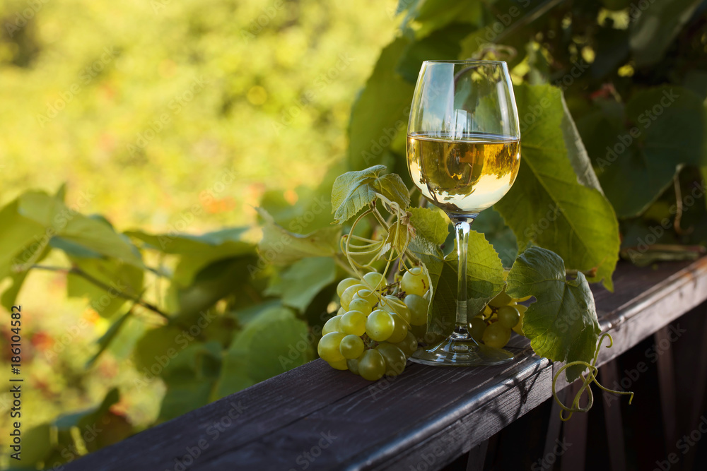 White wine with grapes.