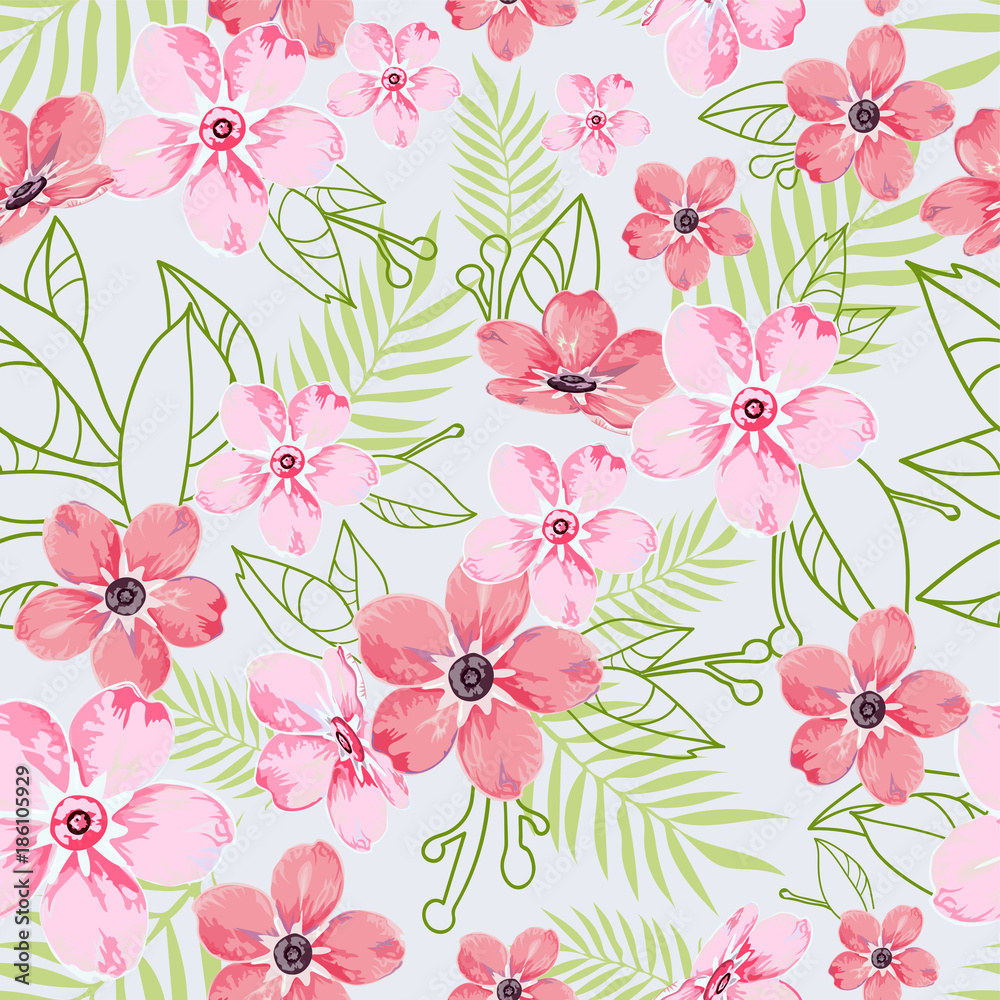Fototapeta Pink flowers themed Repeating Pattern.