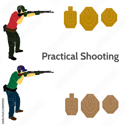 Practical shooting man and rifle targets illustration