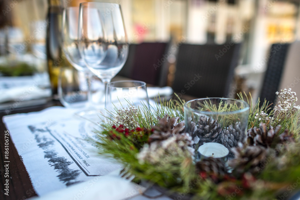 Beautifully decorated table in the restaurant Beautifully decorated table in the restaurant