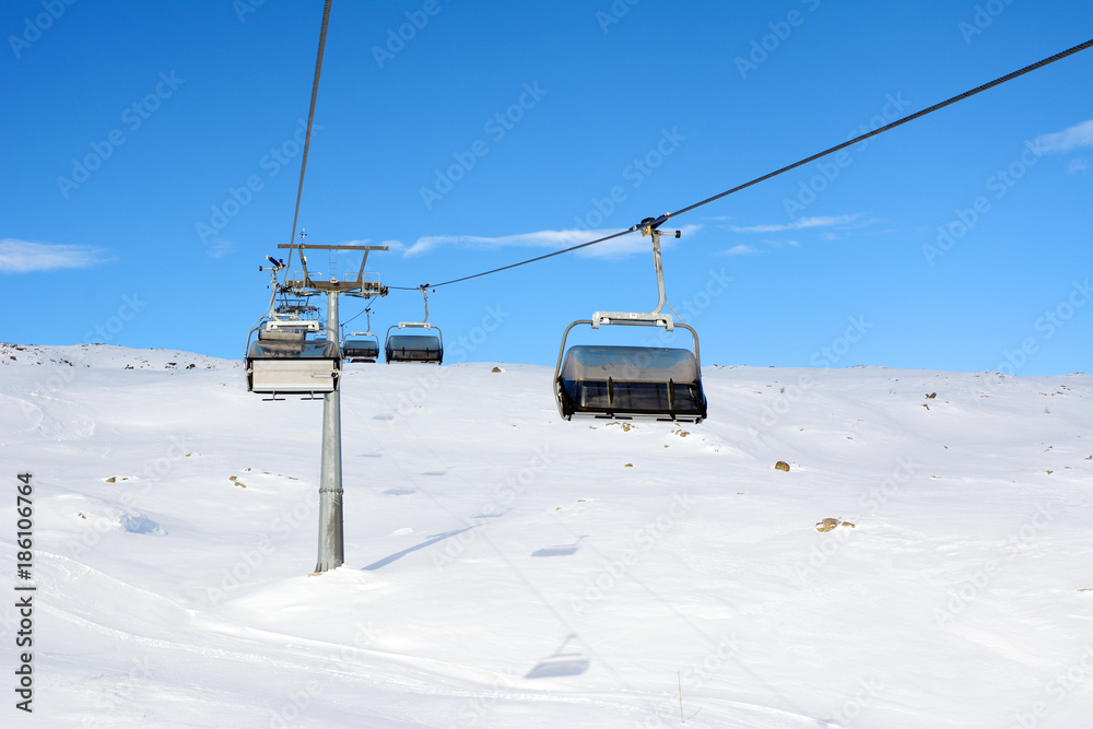 Almost empty ski slopes in Dolomites, Italy, Europe. Almost empty ski slopes in Dolomites, Italy, Europe.