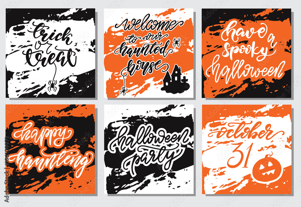 Set of Halloween Lettering Card Designs. Vector illustration.