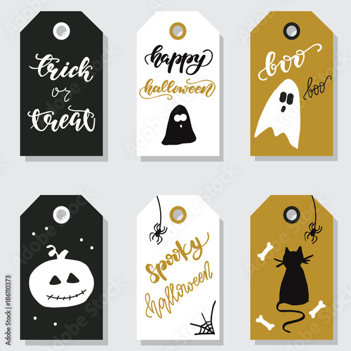 Set of Halloween gift tags. Vector illustration.
