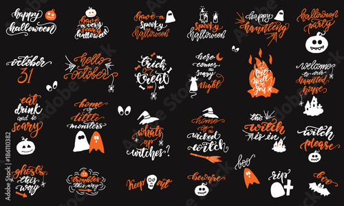 Set of Halloween lettering designs. Vector illustration.