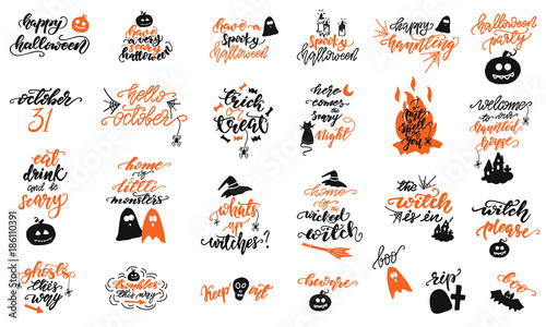 Set of Halloween lettering designs. Vector illustration.