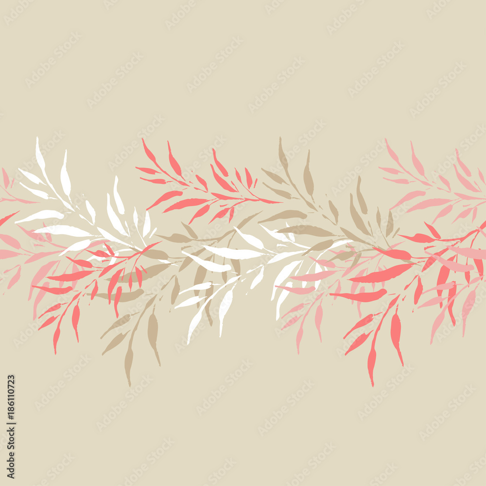 Seamless vector background with decorative branche and leaves. Pattern with plants. Textile rapport. Seamless vector background with decorative branche and leaves. Pattern with plants. Textile rapport.