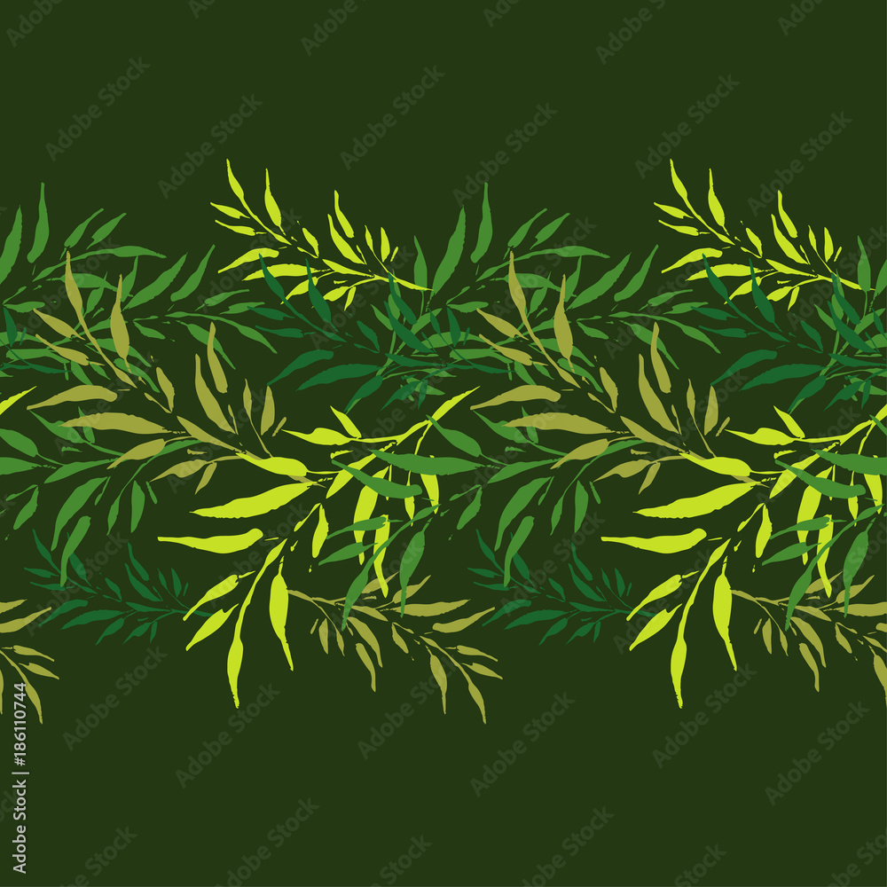 Obraz premium Seamless vector background with decorative branche and leaves. Pattern with plants. Textile rapport.