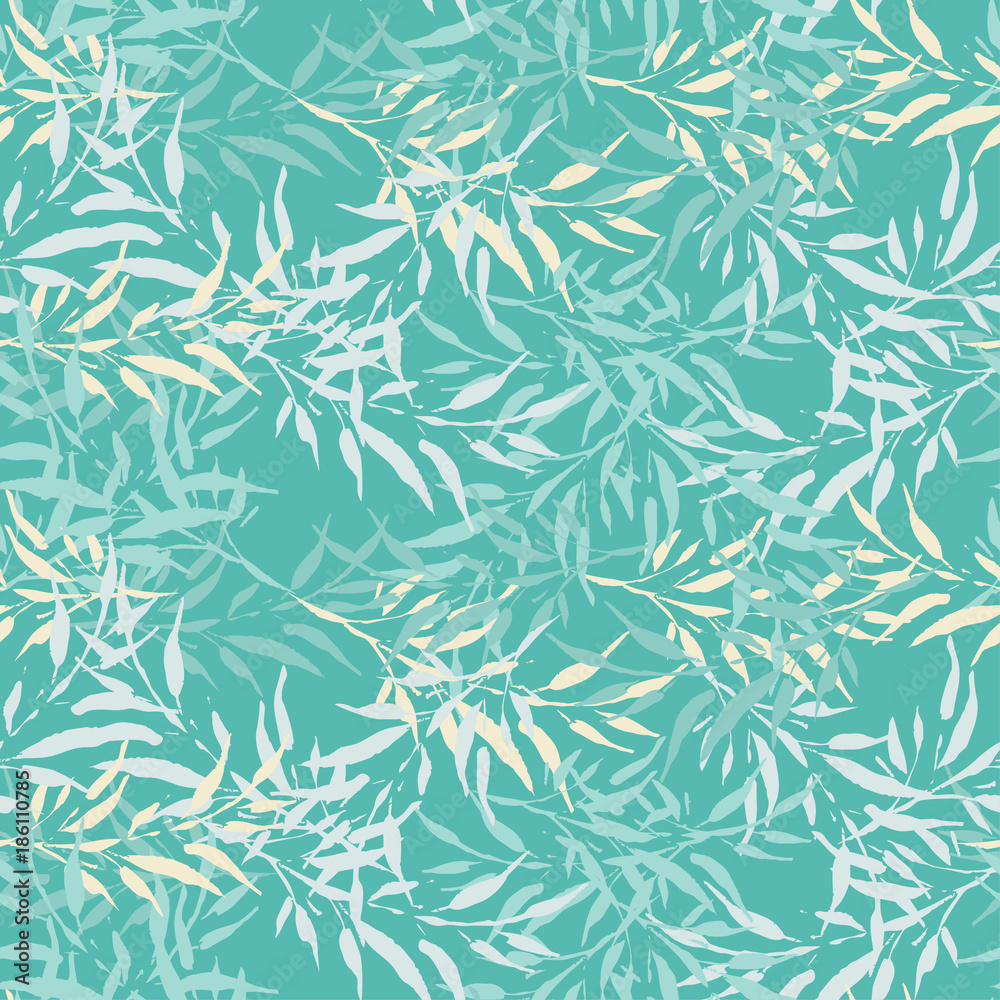 Fototapeta premium Seamless vector background with decorative branche and leaves. Pattern with plants. Textile rapport.